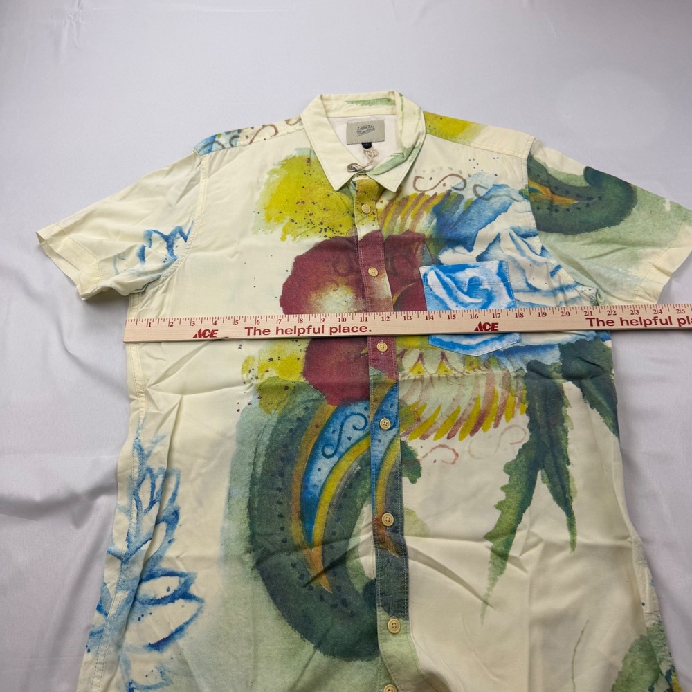 Deus Ex Machina Belbin Floral Shirt Mens Large Cream Watercolor Rayon Button Up - Picture 9 of 10